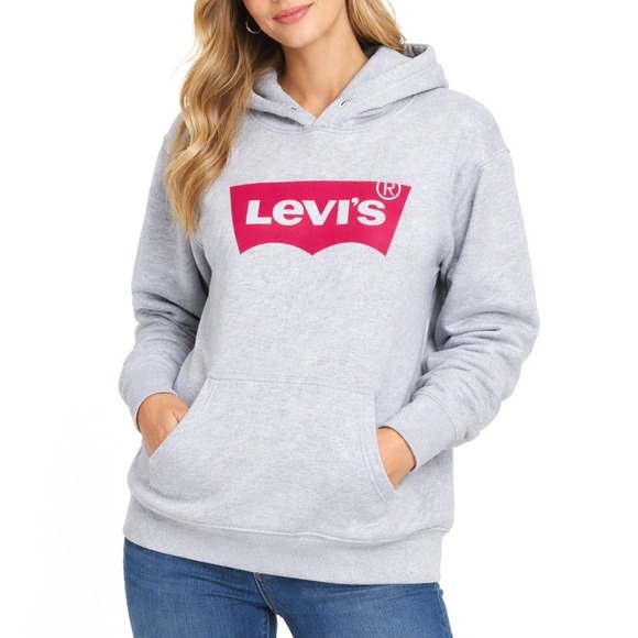Levi's Tops - Levis Womens XXL Gray Pink Batwing Logo Graphic Pullover Hoodie Sweatshirt 38797